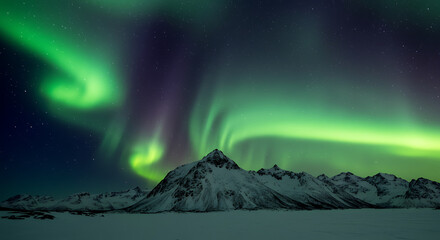 Majestic Aurora Borealis Dancing Over Snow-Capped Mountains