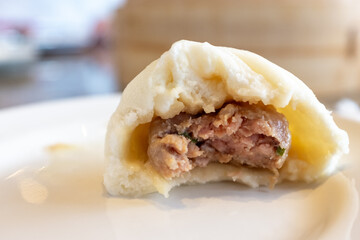 Close-up of Steamed Pork Bun