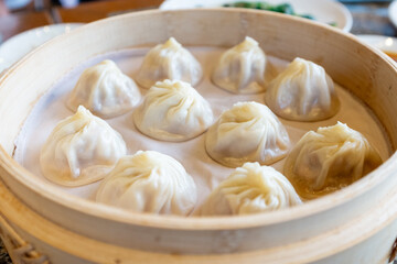 Steamed Dumplings in Bamboo Basket