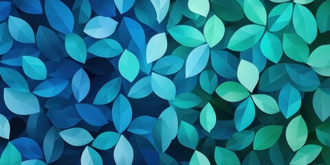 A digital illustration of overlapping blue and green leaves with a gradient background.