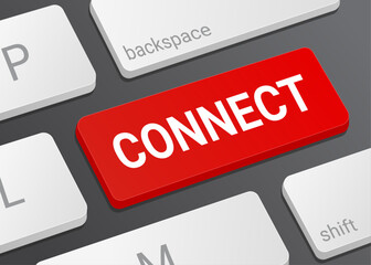 Fototapeta premium Close up Connect Button on Computer Keyboard with White Text for Network Communication and Digital Interface Concept Illustration