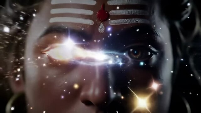 Shiva third eye opening on painted face