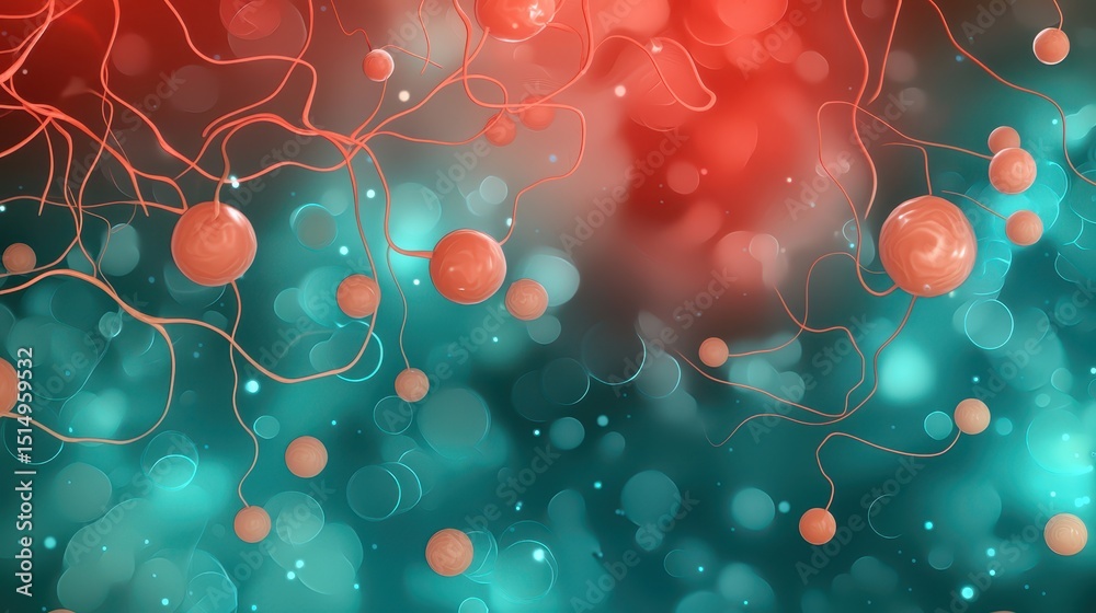 Aufkleber abstract illustration of neural or molecular structures with red spheres and tangled lines on a blue