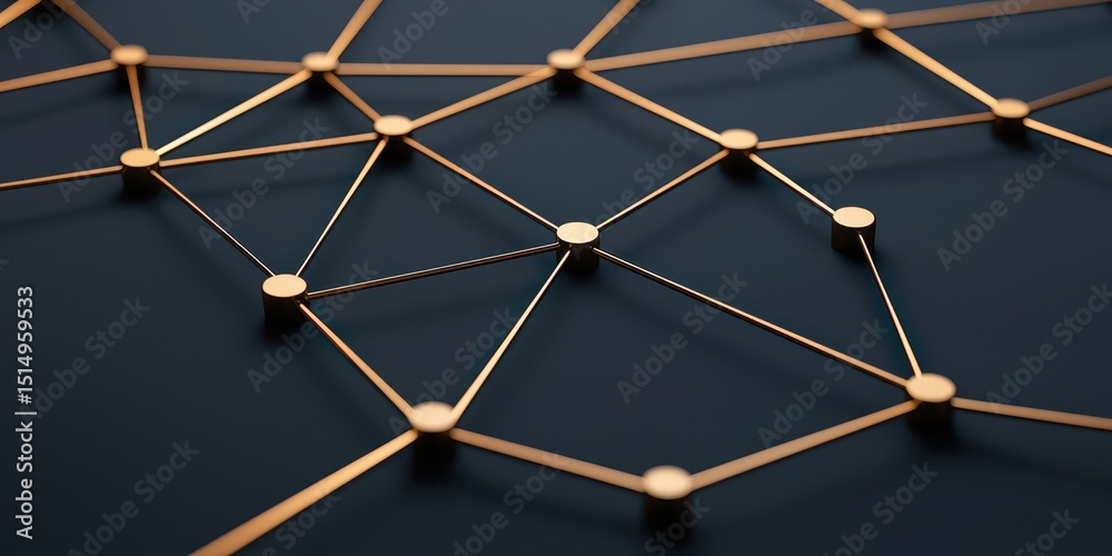 Poster Golden interconnected nodes form a network pattern on a dark background, symbolizing connectivity and technology.