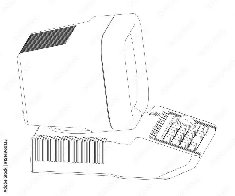 Poster a retro computer keyboard and mouse are shown on a white background. concept of nostalgia, as it is 