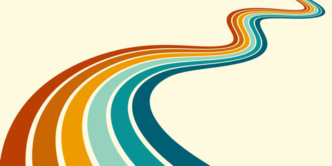 	
Abstract background of rainbow groovy Wavy Line design in 1970s Hippie Retro style. Vector pattern ready to use for cloth, textile, wrap and other.