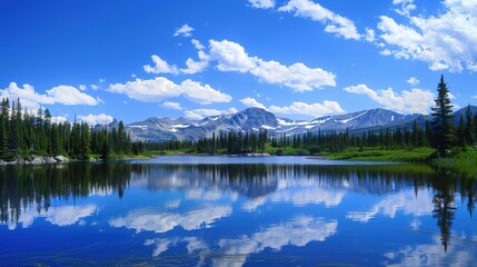 Fototapeta premium Breathtaking Blue Background Landscape Images: Stunning Scenes of Coastal Cliffs, Mountain Peaks, and Serene Lakes Embedded in Vibrant Azure Hues, Ideal for Travel Brochures, Wallpaper Collections