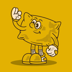 Cartoon pillow Character with Gloves and a Friendly Gesture
