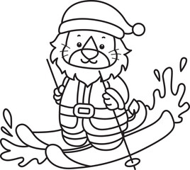 Outline of Cute Lion icon. Lineart of Funny baby Lion animal series stock illustration. life of fluffy Lion designs.