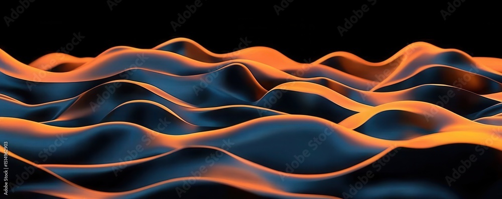 Poster abstract waves of orange and blue light flow across a dark background, creating a vibrant, futuristi