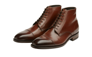 A pair of brown leather dress boots, polished shoes for formal or business fashion style, Isolated Transparent Background