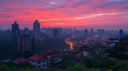 Fototapeta premium Cityscape Sunrise Illustration