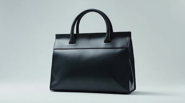 Elegant black leather handbag featuring a structured silhouette, dual handles, and a sleek design that showcases minimalist sophistication and versatile style.