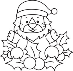Outline of Cute Lion icon. Lineart of Funny baby Lion animal series stock illustration. life of fluffy Lion designs.