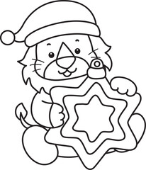 Outline of Cute Lion icon. Lineart of Funny baby Lion animal series stock illustration. life of fluffy Lion designs.