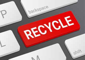 Fototapeta premium Close up Recycle Button on Computer Keyboard with White Text for Environmental Awareness Sustainability and Digital Interface Concept Illustration