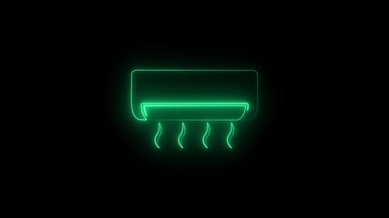 glowing neon Air conditioning icon animation simple best. air conditioner trendy icon animation concept ,Purple glowing neon line of AC air conditioner icon, on black background, 4K motion