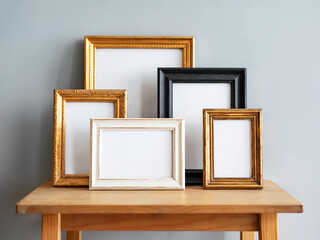 Collection of Various Picture Frames on a Wooden Table