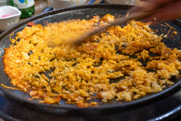 Spicy Fried Rice on Hot Griddle