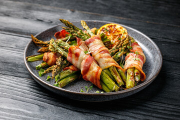 Grilled Bacon Wrapped Asparagus in a plate