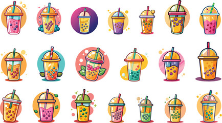 bubble tea logo, Boba Tea Logo set vector illustration
