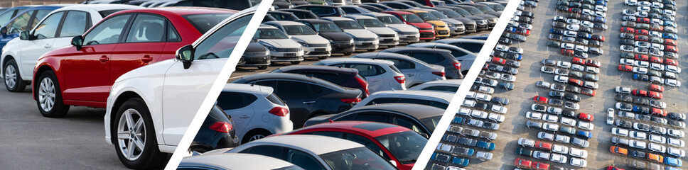 Set of pictures with a lot of cars. Car sales banner