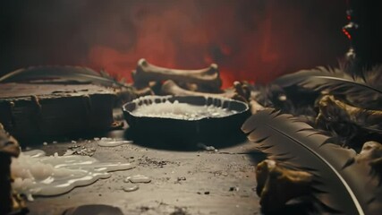 Satan Ritual altar with skulls and candles - Powered by Adobe