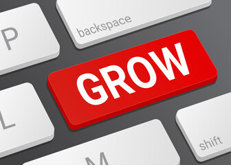 Fototapeta premium Close up Grow Button on Computer Keyboard with White Text for Business Growth Marketing and Digital Interface Concept Illustration