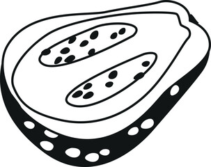 Guava tropical fruit black-and-white vector illustration