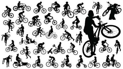 Cycling Silhouettes Vector Collection Pack: A diverse collection of cycling silhouettes, showcasing various cycling styles and activities, perfect for outdoor design projects.