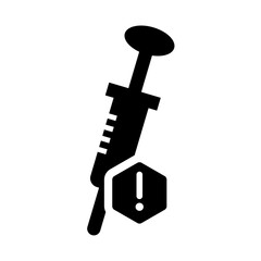 Bold icon of a syringe with a warning sign. Ideal for medical, healthcare, or vaccination-related content.