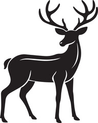 Deer Silhouette with Antlers Standing Elegant Vector