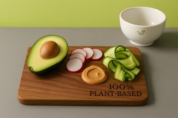 Plant-based board with fresh ingredients for healthy vegan meal preparation