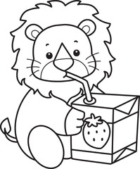 Outline of Cute Lion icon. Lineart of Funny baby Lion animal series stock illustration. life of fluffy Lion designs.