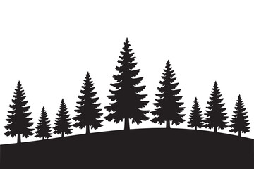 Obraz premium Silhouette of Pine Trees on Hill Landscape Vector Illustration