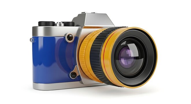 Retro Blue and Orange DSLR Camera High-Resolution Photography Equipment