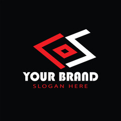 Modern Geometric Red Logo with Bold Branding on Dark Background

