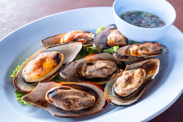 Grilled Mussels with Dipping Sauce