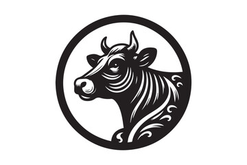 Cow Silhouette logo image. Ox, Calf, Cattle, Buffalo art Illustration logo black and white.