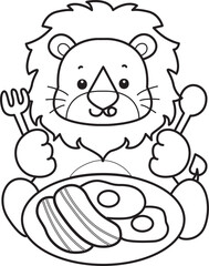 Outline of Cute Lion icon. Lineart of Funny baby Lion animal series stock illustration. life of fluffy Lion designs.