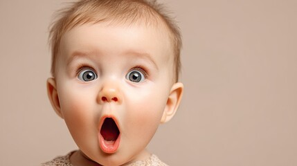 Close-up of an infant expressing astonishment, creating a heartwarming and captivating image