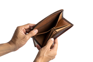 empty wallet in hands, no money, financial difficulties