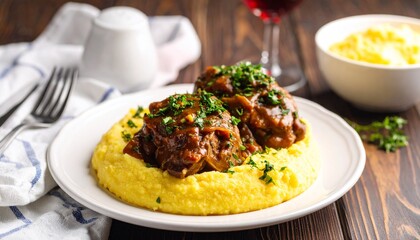 Osso Buco with Creamy Polenta. Traditional Italian Food