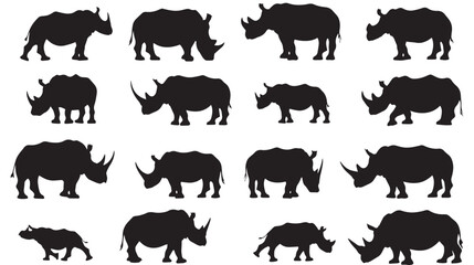 Fototapeta premium Rhino silhouette vector , black silhouettes isolated on white background