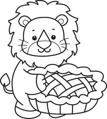 Outline of Cute Lion icon. Lineart of Funny baby Lion animal series stock illustration. life of fluffy Lion designs.