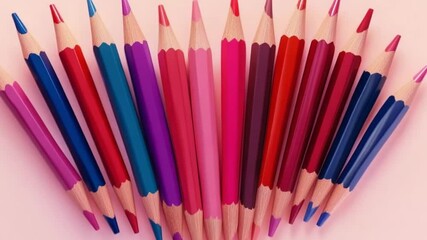 A vibrant arrangement of colored pencils in various shades of pink and purple on a soft background - Powered by Adobe