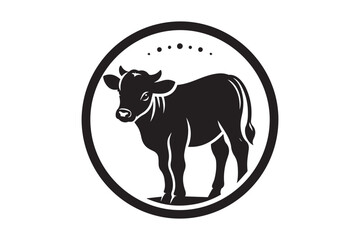 Obraz premium Cow Silhouette logo image. Ox, Calf, Cattle, Buffalo art Illustration logo black and white.
