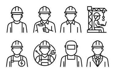 Industrial job icons set – linear, occupation and profession design symbols