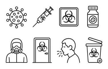 Biological hazard outline icons set – safety, caution and health symbols