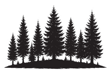Obraz premium Silhouette of Pine Trees on Hill Landscape Vector Illustration